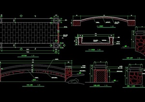现代风格详细的园桥设计cad平立剖面图