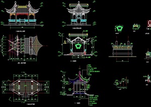 古典中式六角组合亭详细设计cad施工图