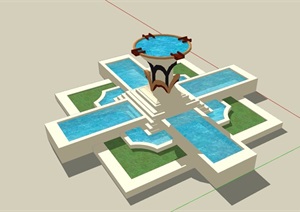 详细的完整水池水钵素材设计SU(草图大师)模型