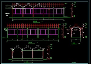 中式园林景观长廊建筑cad施工结构图