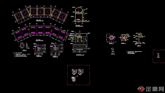 现代亭廊详细设计cad施工图