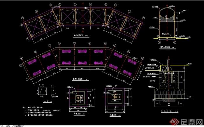 现代亭廊详细设计cad施工图