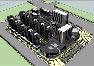 详细的整体商业住宅及办公综合楼设计SU(草图大师)模型