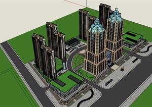 城市商业办公及住宅综合体建筑设计SU(草图大师)模型