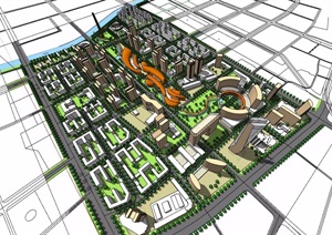城市形态简单综合规划设计SU(草图大师)模型