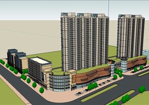 商业住宅及办公建筑综合楼设计SU(草图大师)模型