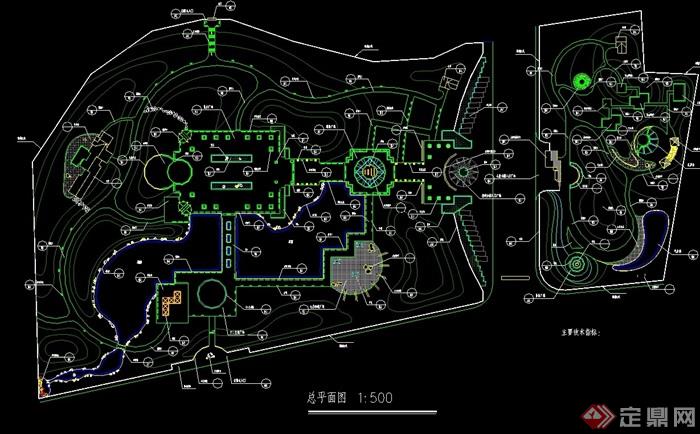 公园详细完整设计cad总平面图