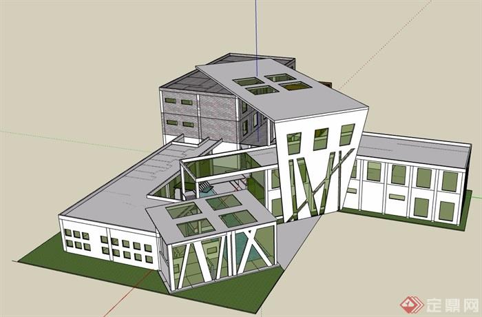 现代风格多层详细的文化馆设计su模型