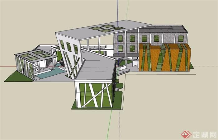 现代风格多层详细的文化馆设计su模型