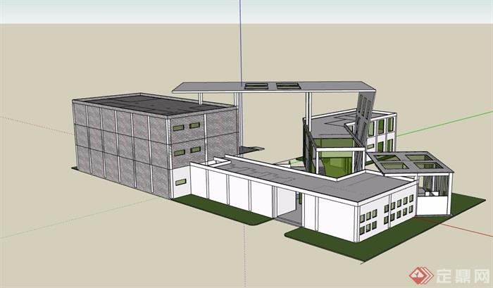 现代风格多层详细的文化馆设计su模型