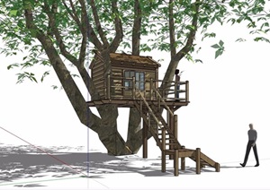 木质详细树屋素材设计SU(草图大师)模型