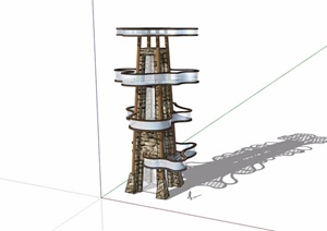 详细的景观塔完整设计SU(草图大师)模型