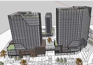 现代风格详细的商业办公多栋建筑楼设计SU(草图大师)模型