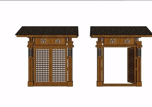 中式详细的木质院门素材设计SU(草图大师)模型