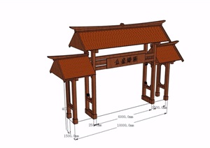 中式详细的木质院门设计SU(草图大师)模型