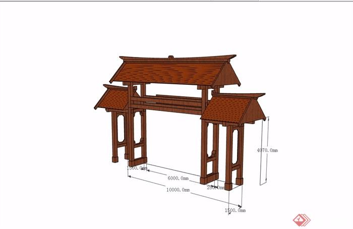 中式详细的木质院门设计su模型