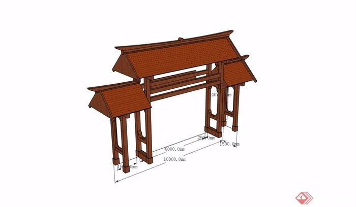 中式详细的木质院门设计su模型