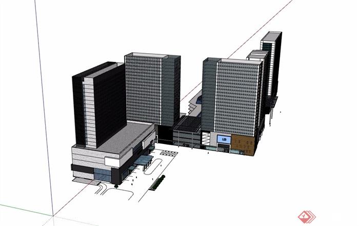商业综合体+办公建筑楼su模型