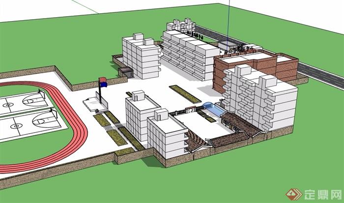 现代学校多层建筑楼设计su模型