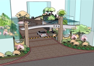 某详细的住宅详细入口景观设计SU(草图大师)模型