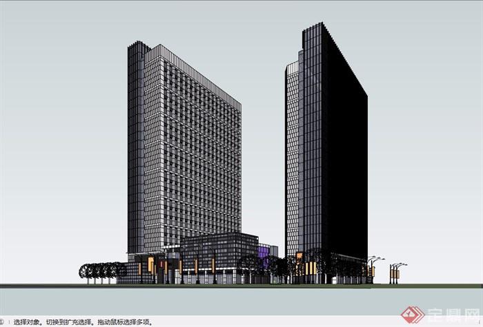 现代风格详细的商业高层办公楼su模型