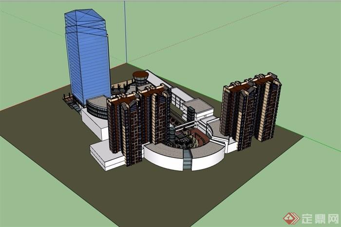 底商住宅及办公建筑楼设计su模型