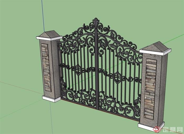 欧式风格铁艺栏杆门素材设计su模型