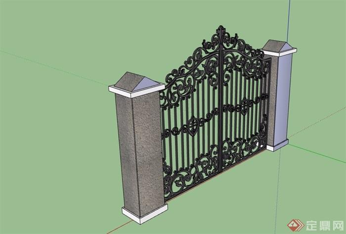 欧式风格铁艺栏杆门素材设计su模型