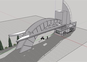 某现代学校大门设计SU(草图大师)模型