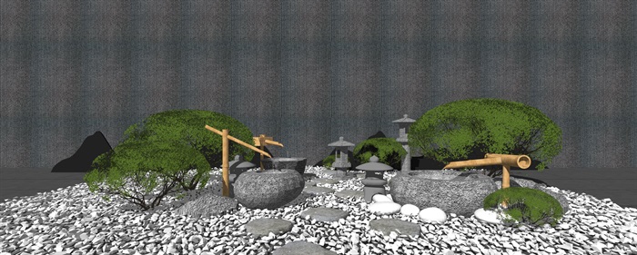 新中式庭院小品 流水小品 石头 植物(1)
