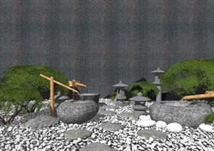 新中式庭院小品 流水小品 石头 植物SU(草图大师)模型