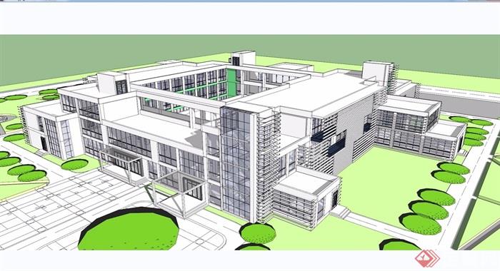 三层详细的医院建筑楼设计su模型