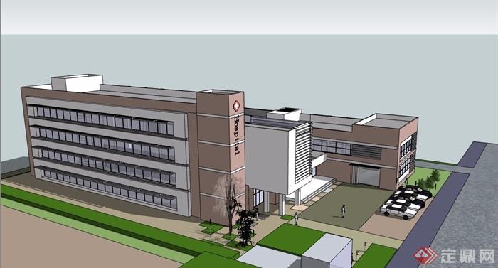 现代风格四层医院建筑楼设计su模型