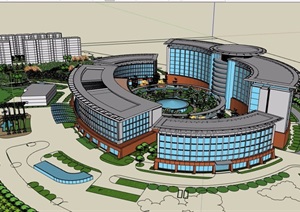 某详细的解放军医院建筑及景观设计SU(草图大师)模型