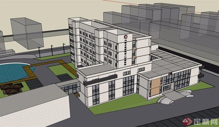 详细的完整多层医院建筑楼设计su模型