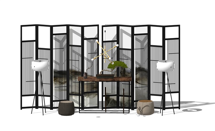 新中式家具屏风 隔断 案台 椅子组合(3)