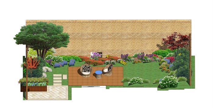 庭院景观 植物 休闲椅 花卉su模型(3)