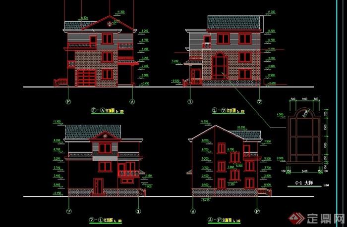 欧式风格详细的两层别墅设计cad施工图及效果图