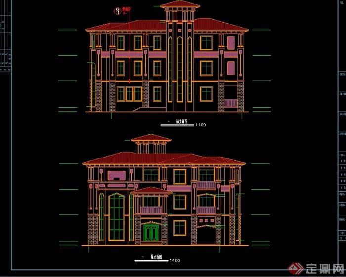 欧式风格详细的三层住宅别墅设计cad施工及效果图（天正打开）