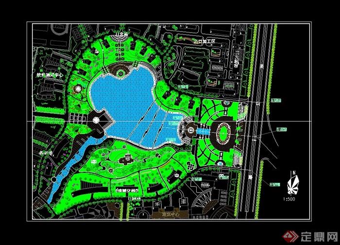 某详细的软件园临湖绿化cad方案平面