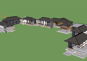 中式风格度假村酒店建筑SU(草图大师)模型