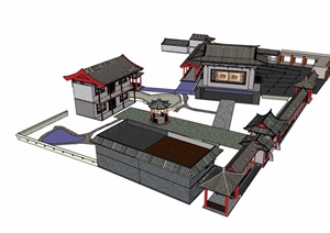 古典中式风格详细文化建筑设计SU(草图大师)模型
