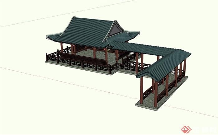 古典中式风格详细的水榭廊亭组合设计su模型