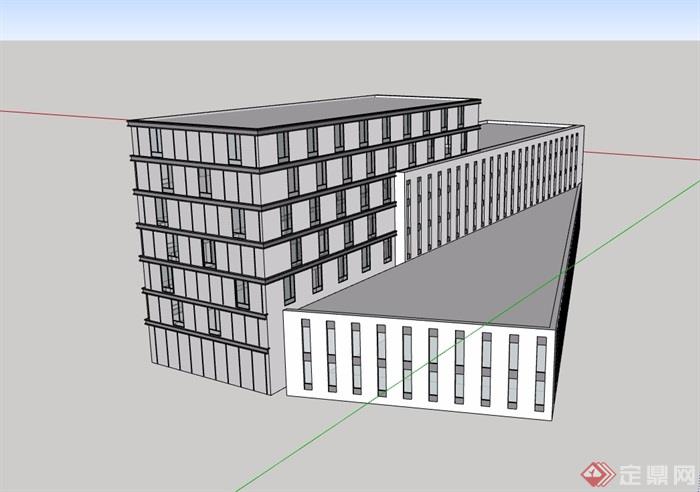 现代风格详细的七层办公楼建筑设计su模型