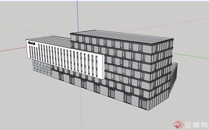 现代风格详细的七层办公楼建筑设计su模型
