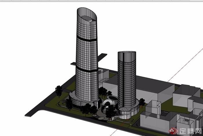 办公高层详细建筑楼设计su模型