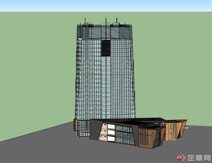 现代独特造型丰富的办公楼建筑su模型