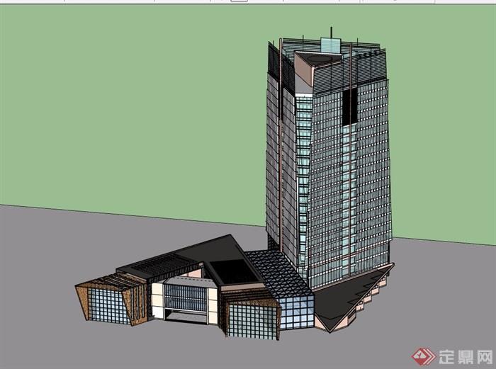 现代独特造型丰富的办公楼建筑su模型