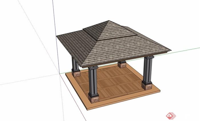 东南亚风格详细的完整亭子素材su模型