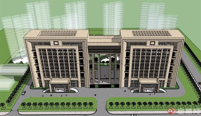 现代详细政府办公楼详细建筑设计su模型